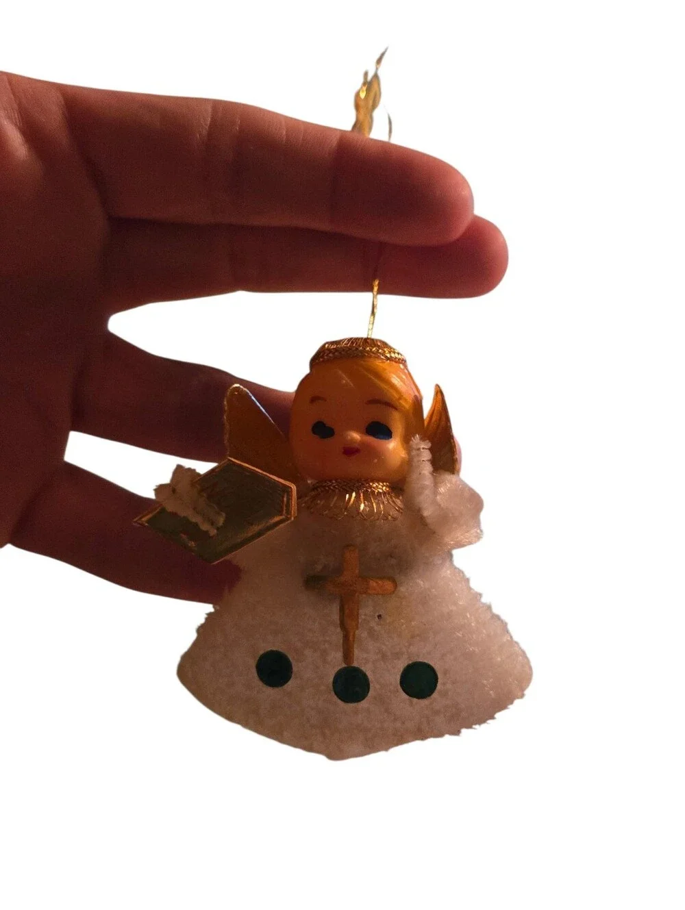 three mid-century retro kitsch vintage Christmas angel ornaments